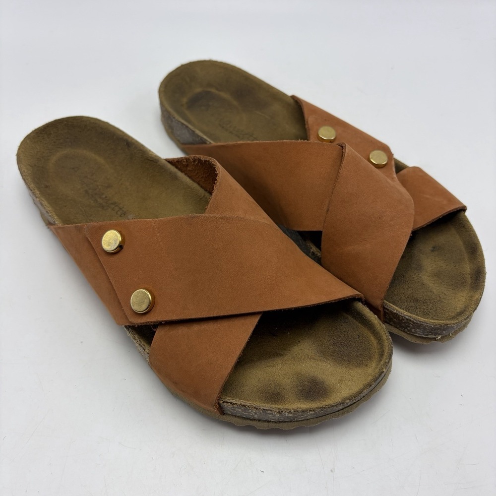 A Giannetti Sandals Women 6.5 Brown Leather Cork Wedge Casual Comfort Italy Read